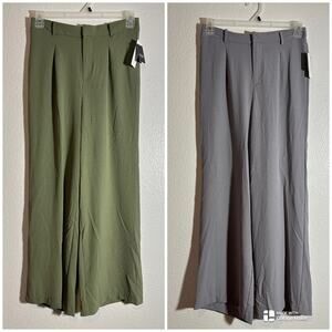 No Comment NWT Lot of 2 Size M Wide Leg Trouser Pants Gray Green Hi Rise